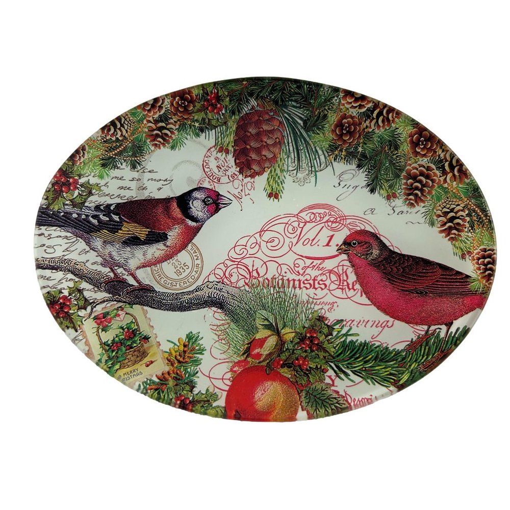 Michel Design Works Soap Dish Trinket Tray Christmas Postal Red Bird Pine Cones
